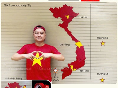 Bản đồ Việt Nam dán tường bằng gỗ mới nhất sau sát nhập [124x50cm - Tặng keo 3M] BANDO-01